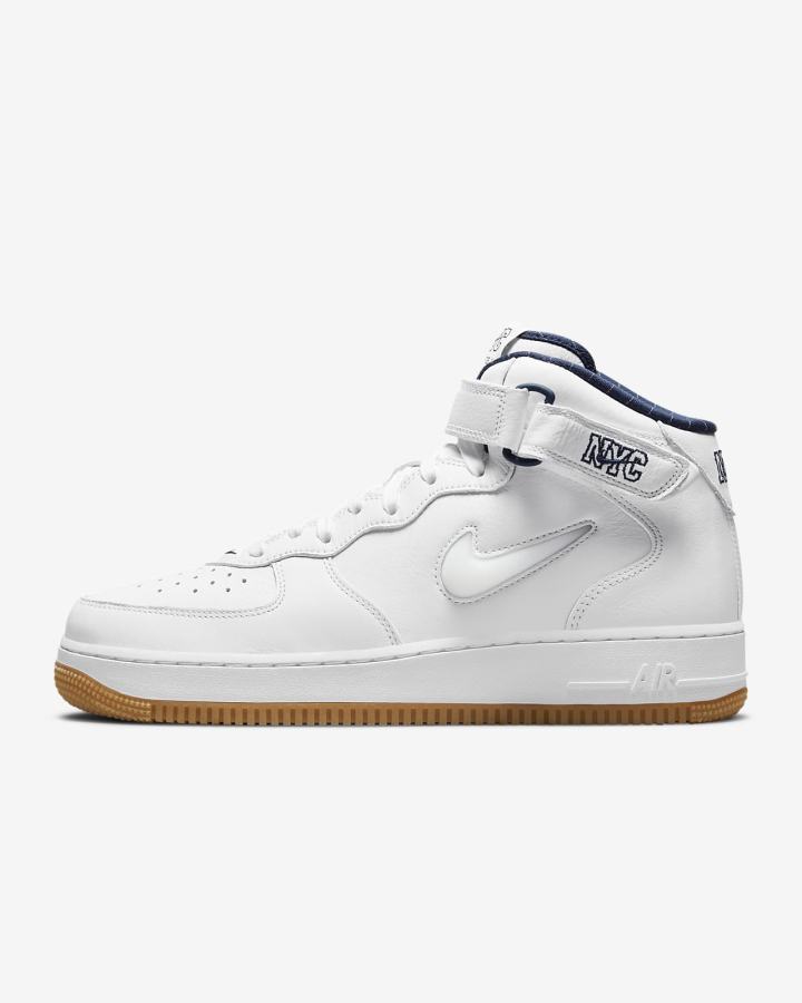 Zapatillas Nike Air Force 1 Mid Hombre Blancas Azul Marino Amarillo Blancas | HFOXS-0542