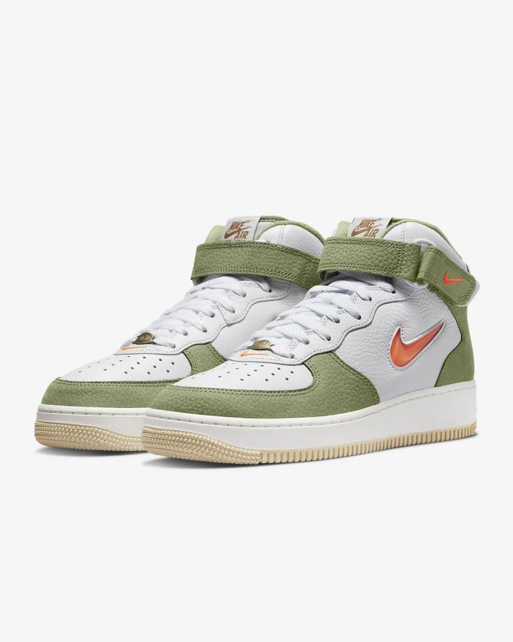 Zapatillas Nike Air Force 1 Mid QS Hombre Blancas Verde Naranjas | CHZQI-8927