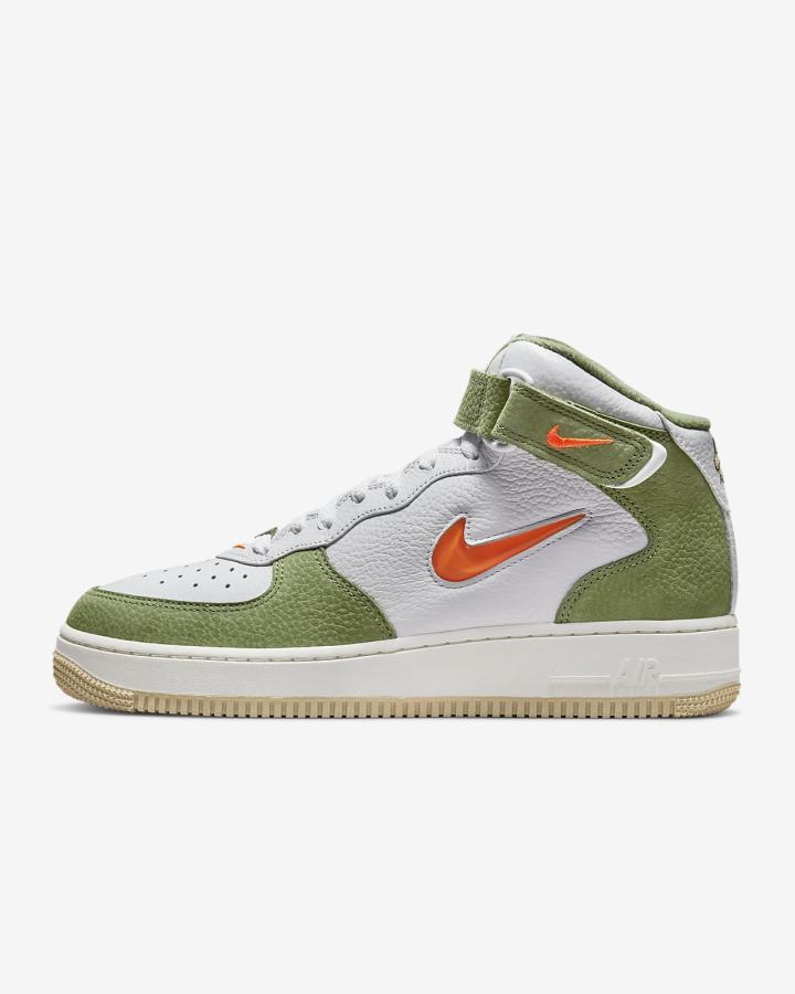 Zapatillas Nike Air Force 1 Mid QS Hombre Blancas Verde Naranjas | CHZQI-8927