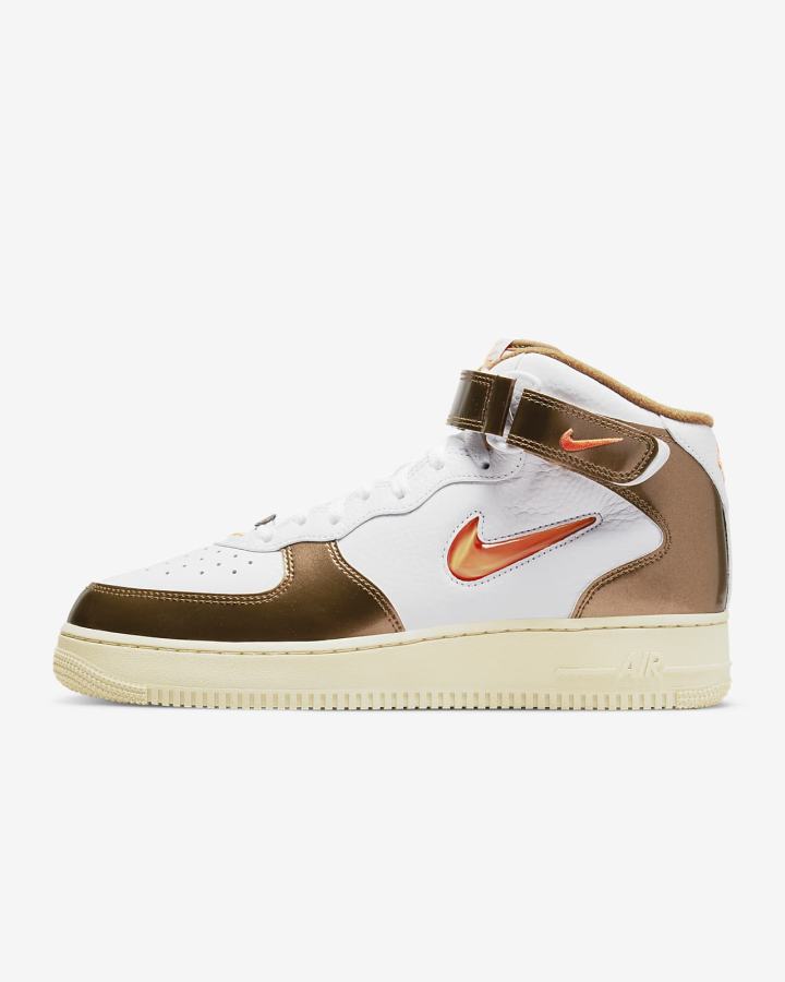 Zapatillas Nike Air Force 1 Mid QS Hombre Blancas Marrones Naranjas | UCMSI-8357