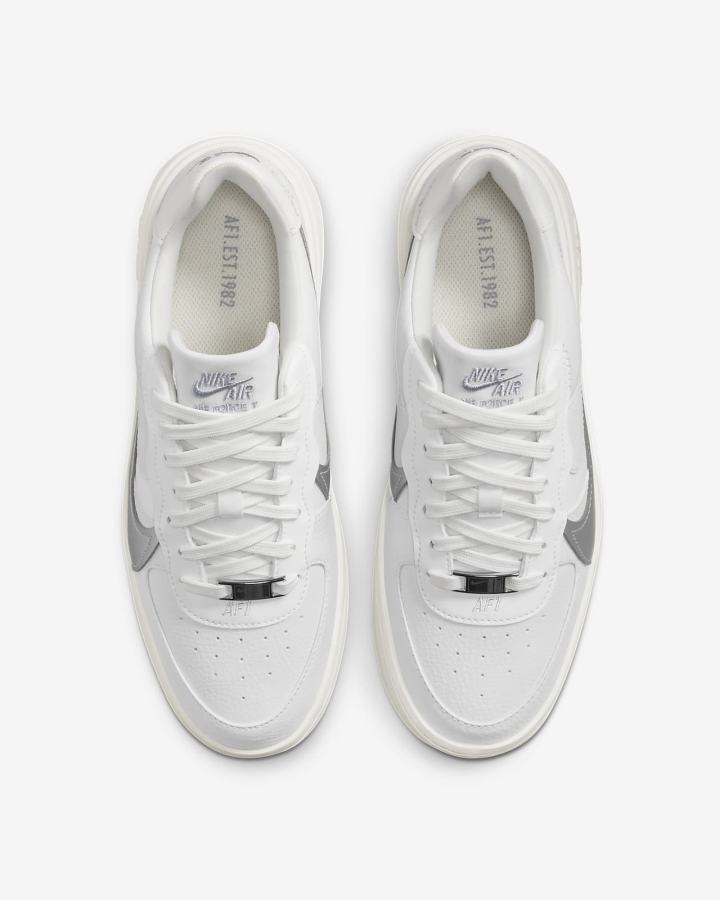 Zapatillas Nike Air Force 1 PLT.AF.ORM Mujer Blancas Gris Metal Plateadas | BCLKU-3648