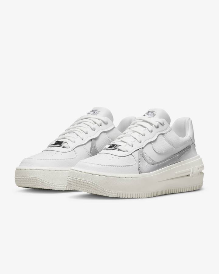 Zapatillas Nike Air Force 1 PLT.AF.ORM Mujer Blancas Gris Metal Plateadas | BCLKU-3648