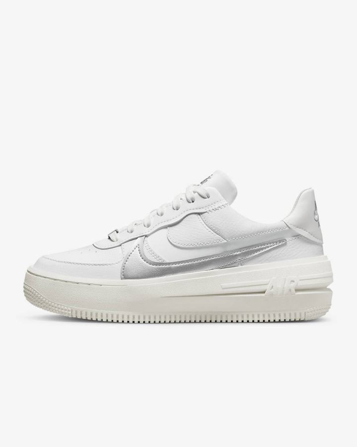 Zapatillas Nike Air Force 1 PLT.AF.ORM Mujer Blancas Gris Metal Plateadas | BCLKU-3648