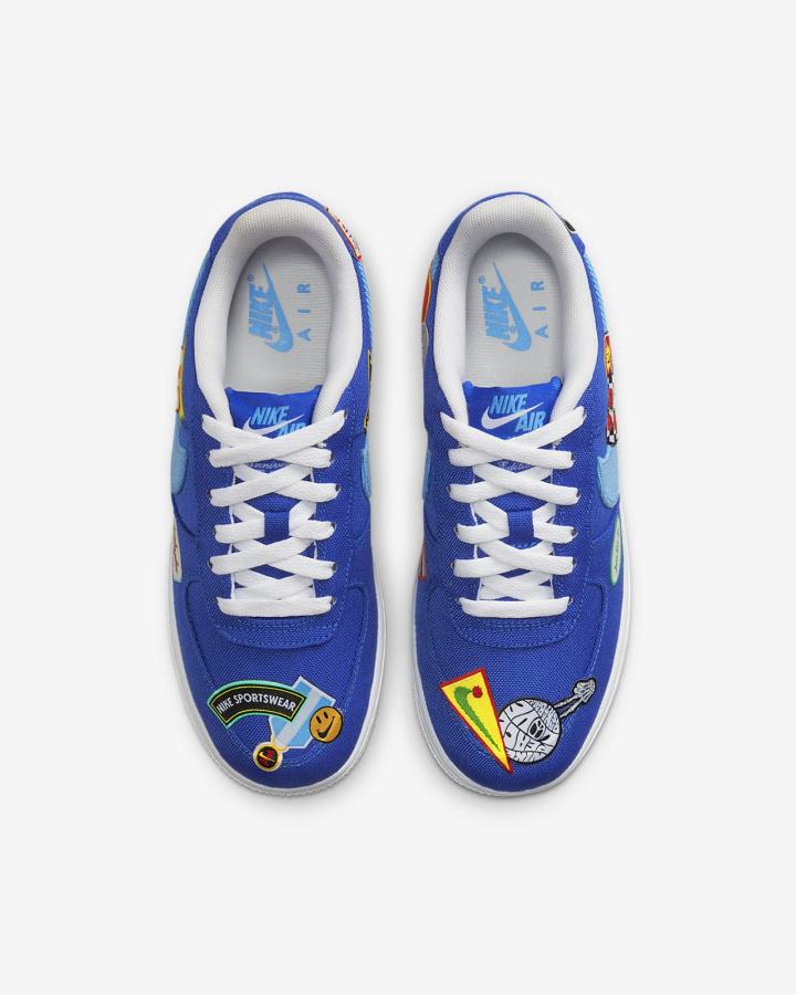 Zapatillas Nike Air Force 1 Premium Kids Niño Azules Blancas Azules | HWXNK-4165