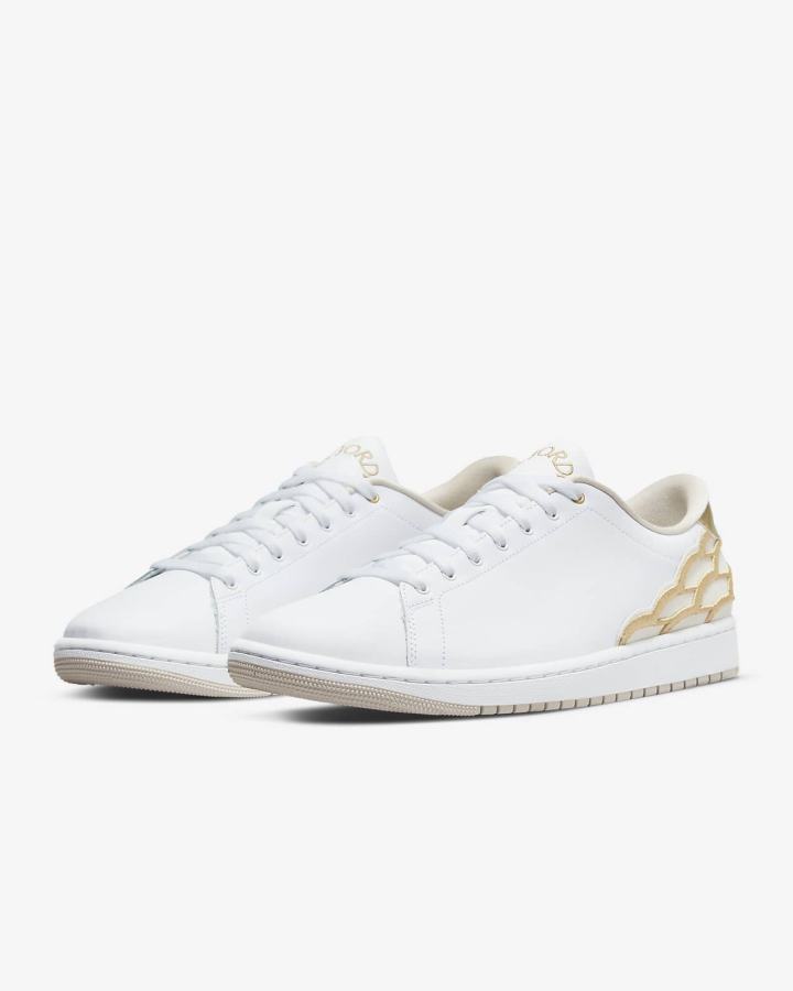 Zapatillas Nike Air Jordan 1 Centre Court Hombre Blancas Metal Doradas Marrones Claro | HKOZN-4597