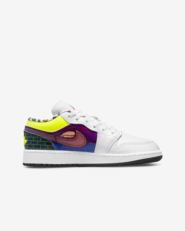 Zapatillas Nike Air Jordan 1 Low Kids Niño Blancas Negras Limón Rosas | VRQIZ-2815