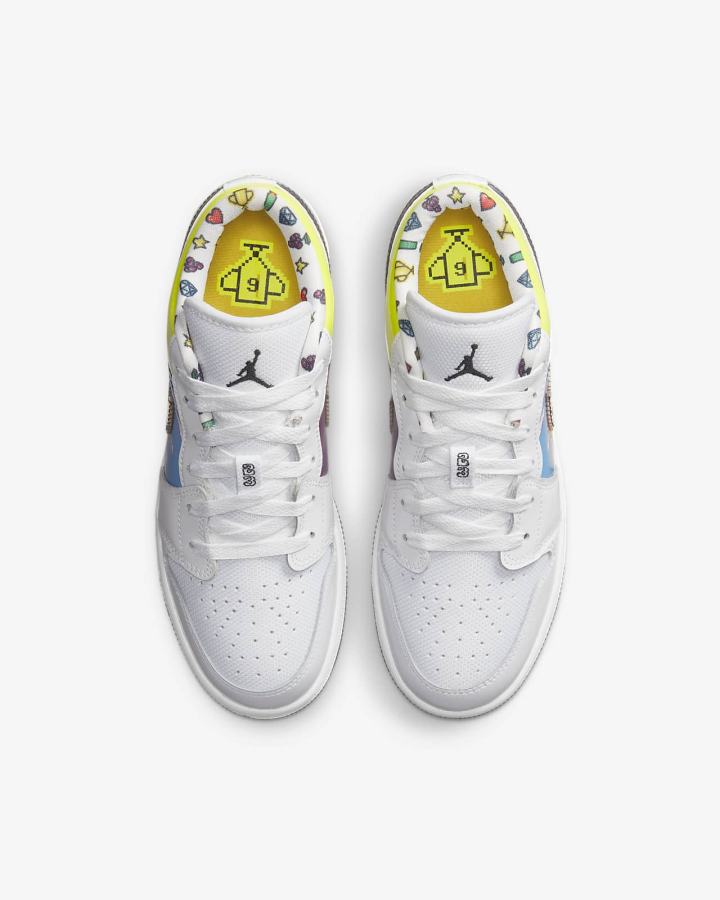 Zapatillas Nike Air Jordan 1 Low Kids Niño Blancas Negras Limón Rosas | VRQIZ-2815