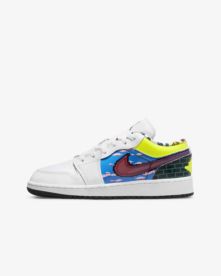 Zapatillas Nike Air Jordan 1 Low Kids Niño Blancas Negras Limón Rosas | VRQIZ-2815