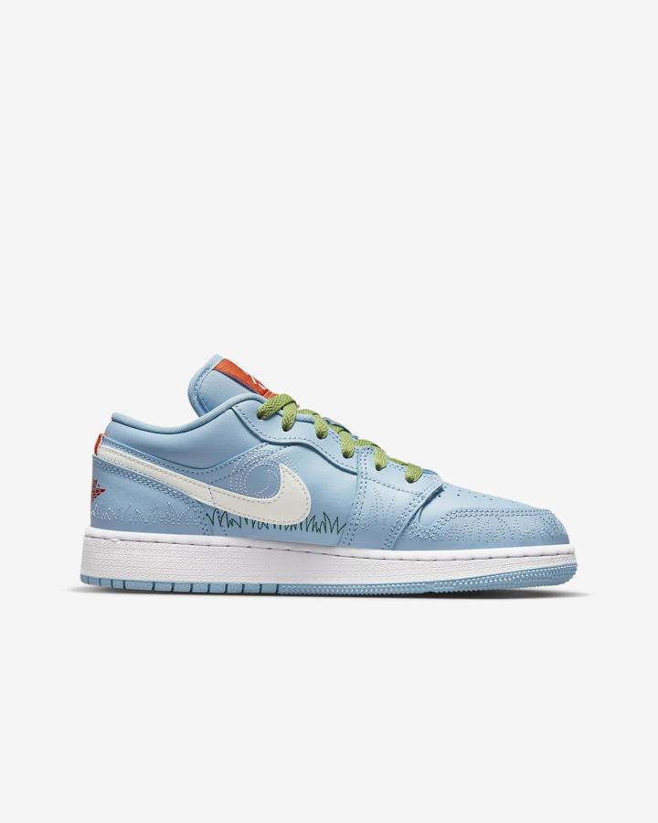 Zapatillas Nike Air Jordan 1 Low SE Kids Niña Azules Verde Naranjas | HLGSU-4927