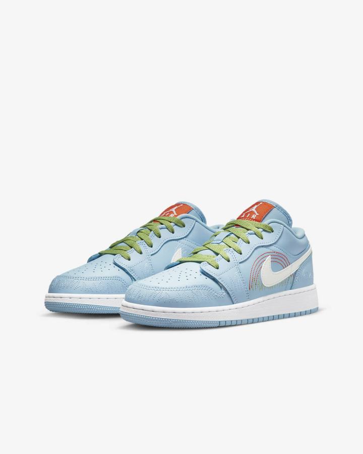 Zapatillas Nike Air Jordan 1 Low SE Kids Niña Azules Verde Naranjas | HLGSU-4927