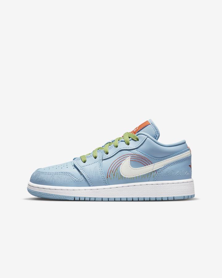 Zapatillas Nike Air Jordan 1 Low SE Kids Niña Azules Verde Naranjas | HLGSU-4927