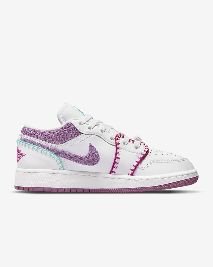 Zapatillas Nike Air Jordan 1 Low SE Kids Niña Blancas Rosas Turquesa Burdeos | IUNWQ-4709