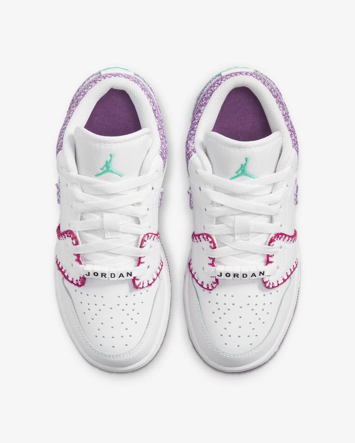 Zapatillas Nike Air Jordan 1 Low SE Kids Niña Blancas Rosas Turquesa Burdeos | IUNWQ-4709