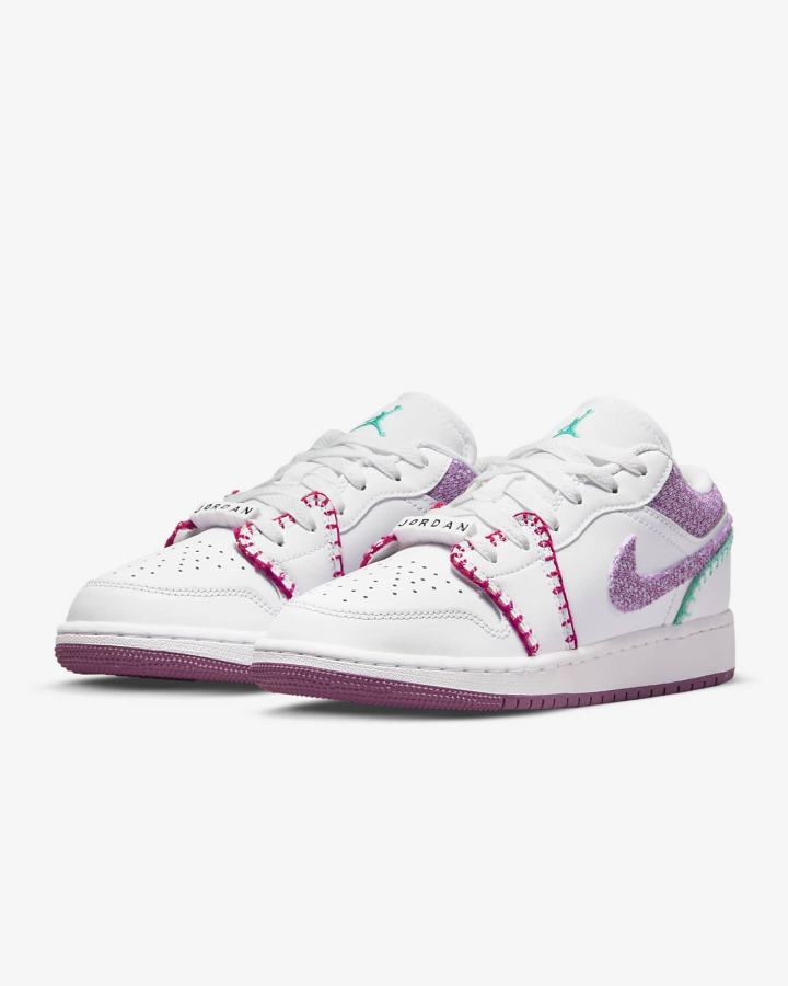 Zapatillas Nike Air Jordan 1 Low SE Kids Niña Blancas Rosas Turquesa Burdeos | IUNWQ-4709
