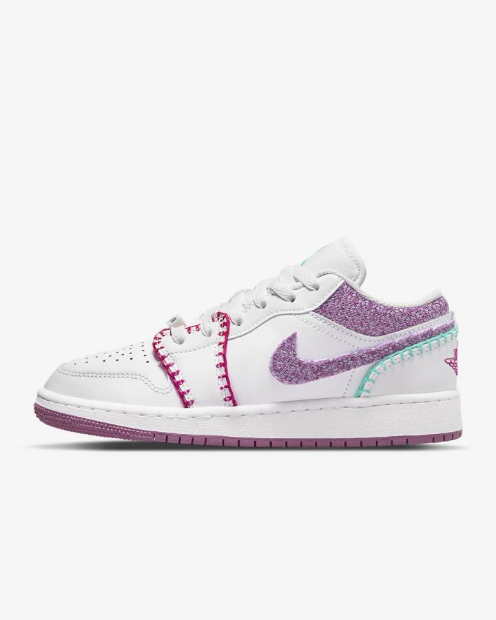 Zapatillas Nike Air Jordan 1 Low SE Kids Niña Blancas Rosas Turquesa Burdeos | IUNWQ-4709
