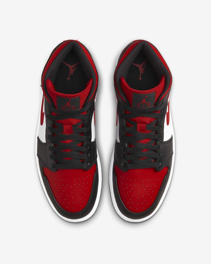 Zapatillas Nike Air Jordan 1 Mid Hombre Negras Blancas Rojas | BHZAX-3428