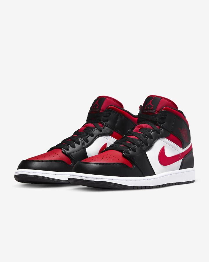 Zapatillas Nike Air Jordan 1 Mid Hombre Negras Blancas Rojas | BHZAX-3428