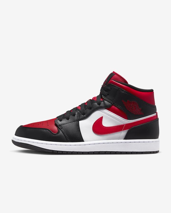 Zapatillas Nike Air Jordan 1 Mid Hombre Negras Blancas Rojas | BHZAX-3428
