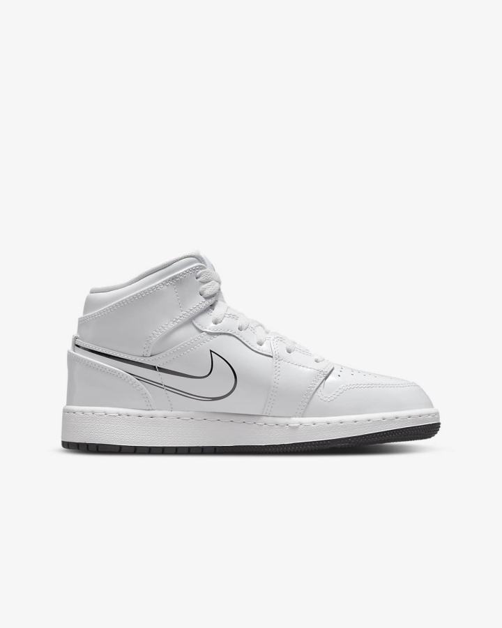 Zapatillas Nike Air Jordan 1 Mid Kids Niño Blancas Negras | TCIEL-5046