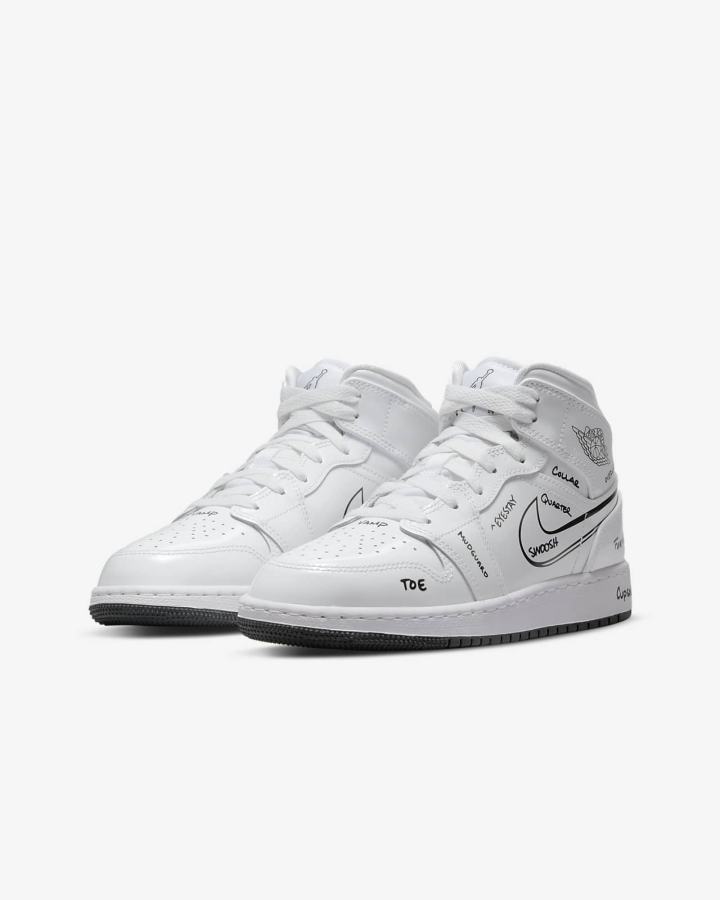 Zapatillas Nike Air Jordan 1 Mid Kids Niño Blancas Negras | TCIEL-5046