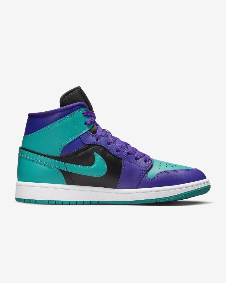 Zapatillas Nike Air Jordan 1 Mid Mujer Negras Blancas Turquesa | EYVNU-8127