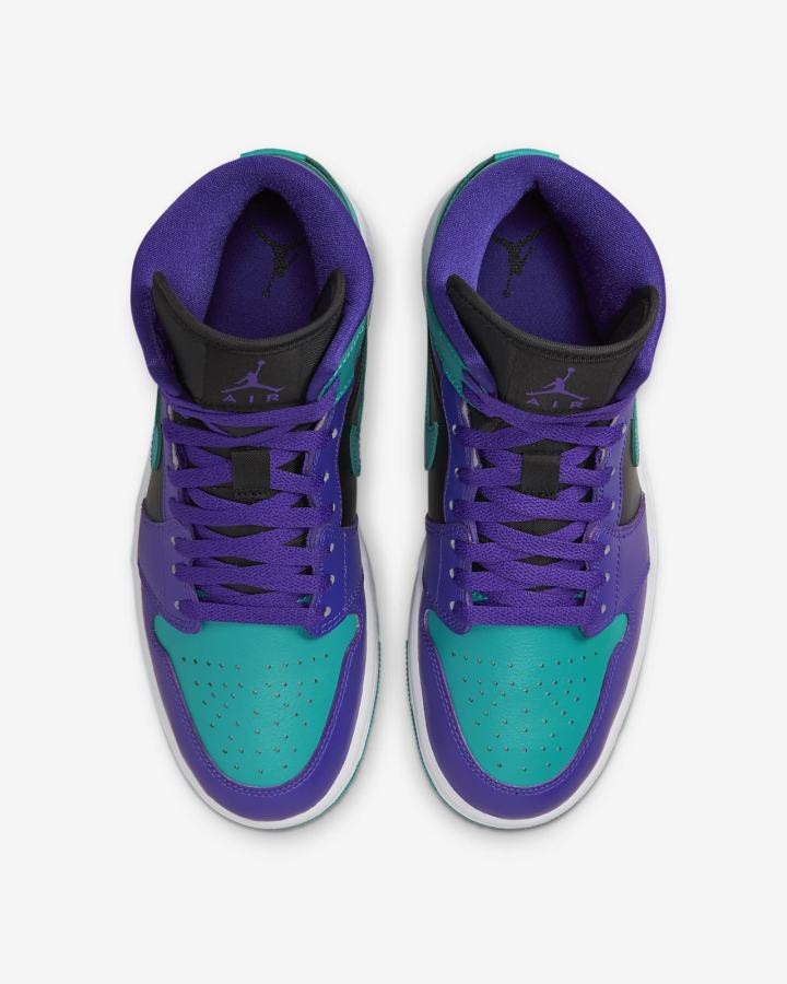 Zapatillas Nike Air Jordan 1 Mid Mujer Negras Blancas Turquesa | EYVNU-8127