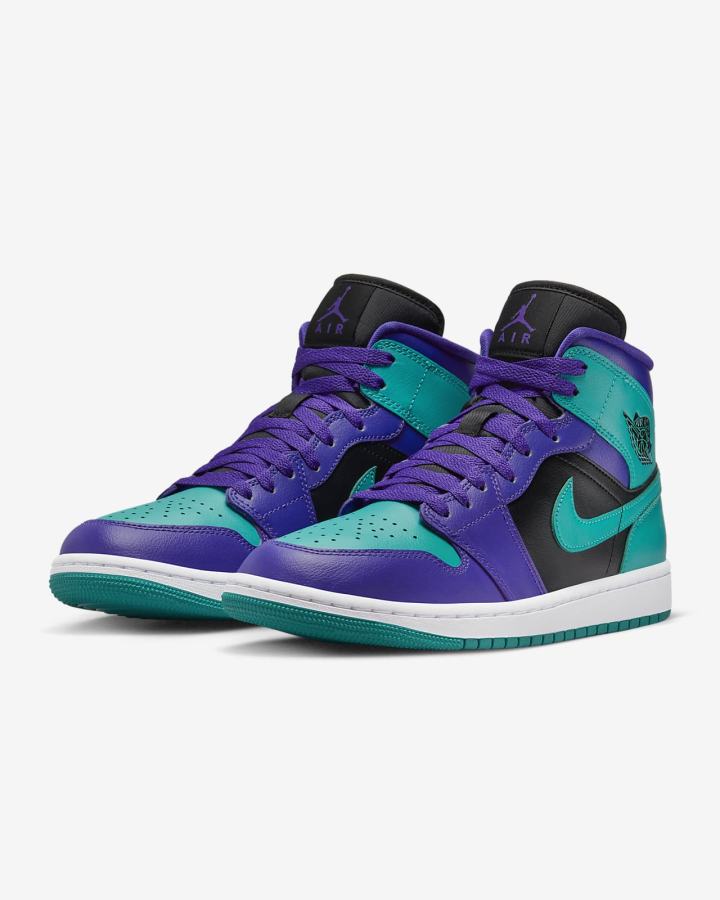 Zapatillas Nike Air Jordan 1 Mid Mujer Negras Blancas Turquesa | EYVNU-8127
