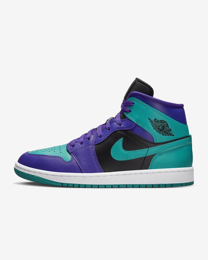 Zapatillas Nike Air Jordan 1 Mid Mujer Negras Blancas Turquesa | EYVNU-8127