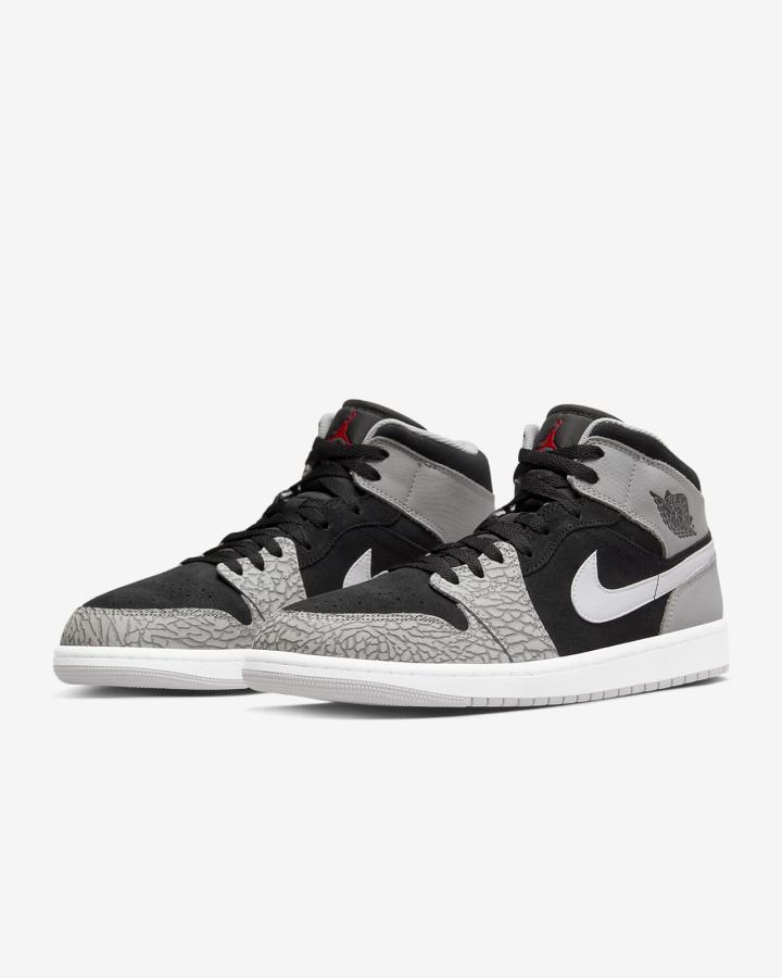 Zapatillas Nike Air Jordan 1 Mid SE Hombre Negras Blancas Gris Claro Rojas | XHMWG-2045