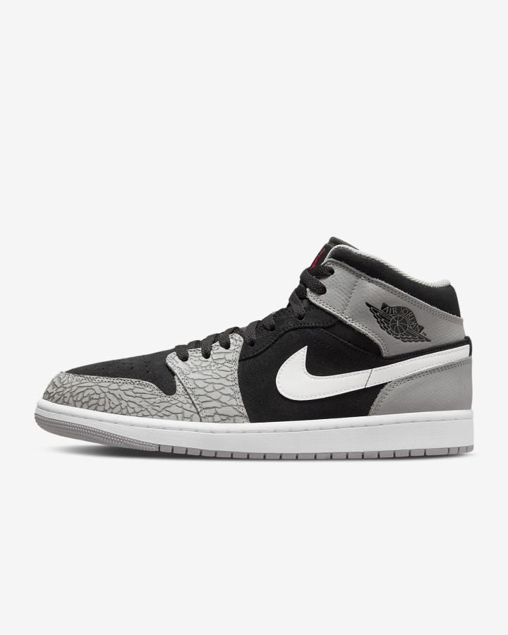 Zapatillas Nike Air Jordan 1 Mid SE Hombre Negras Blancas Gris Claro Rojas | XHMWG-2045