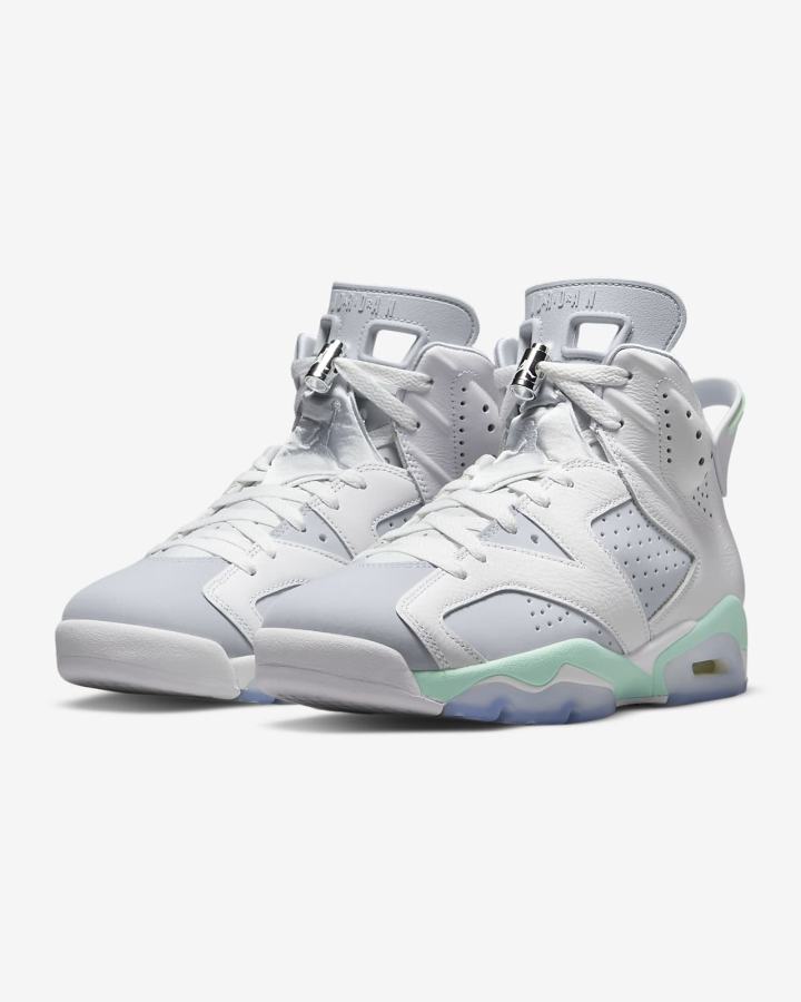Zapatillas Nike Air Jordan 6 Retro Mujer Blancas Verde Menta Plateadas | HINTX-5490