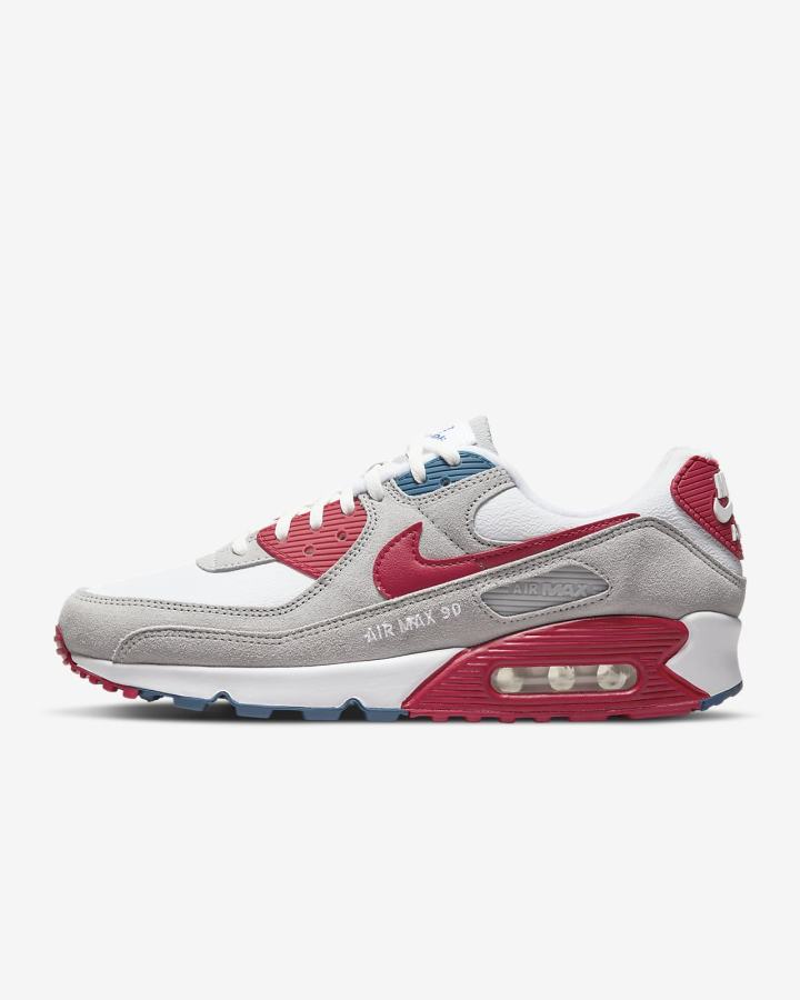 Zapatillas Nike Air Max 90 Hombre Gris Claro Blancas Rojas | KZTJH-3841