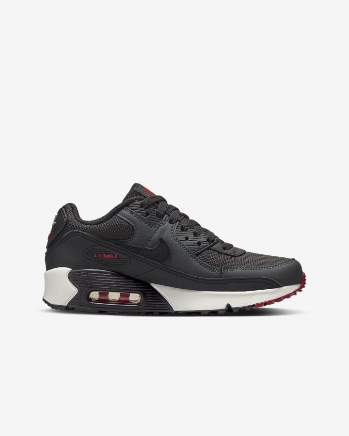 Zapatillas Nike Air Max 90 LTR Kids Niño Gris Oscuro Rojas Blancas Negras | DRKXF-9304