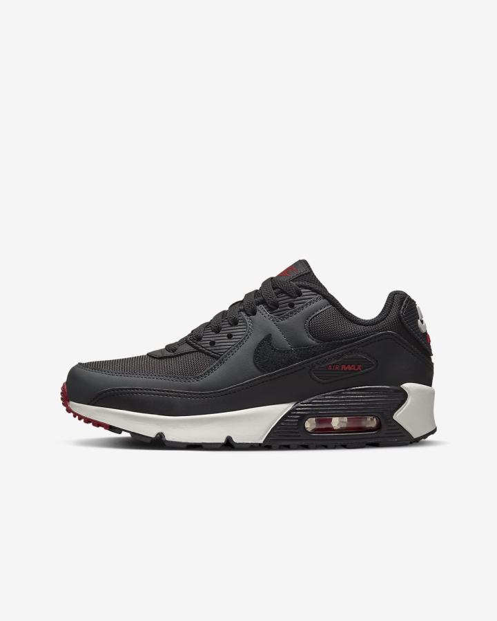 Zapatillas Nike Air Max 90 LTR Kids Niño Gris Oscuro Rojas Blancas Negras | DRKXF-9304