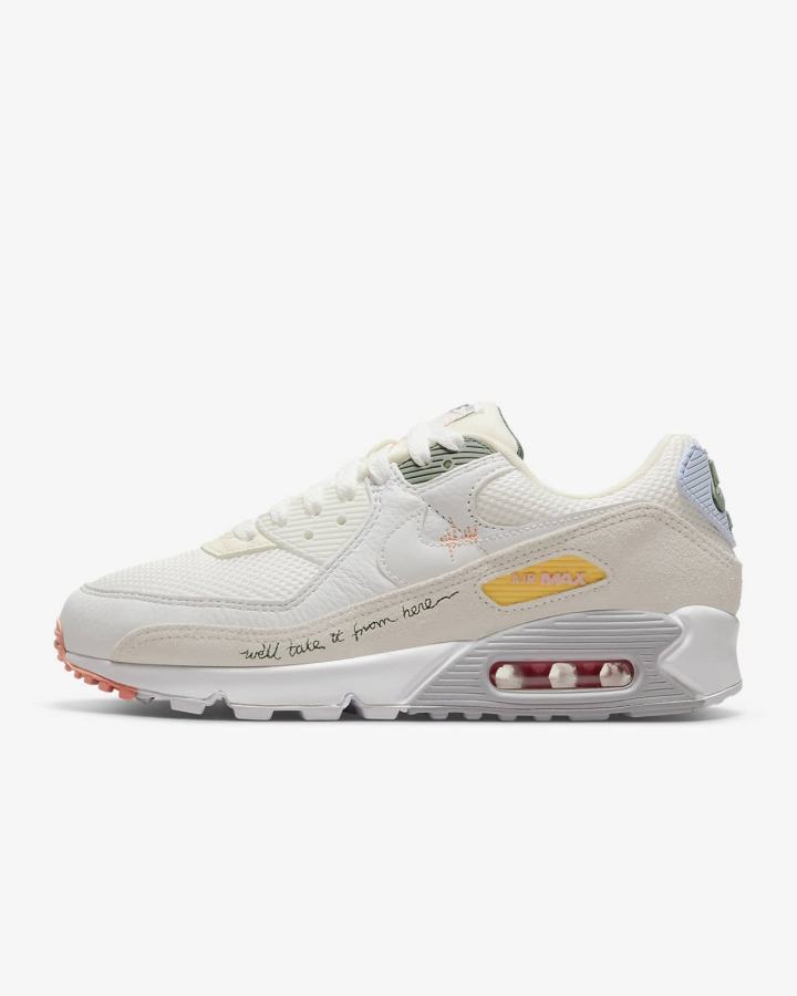 Zapatillas Nike Air Max 90 Mujer Blancas Verde Rojas Blancas | QGDZC-8751