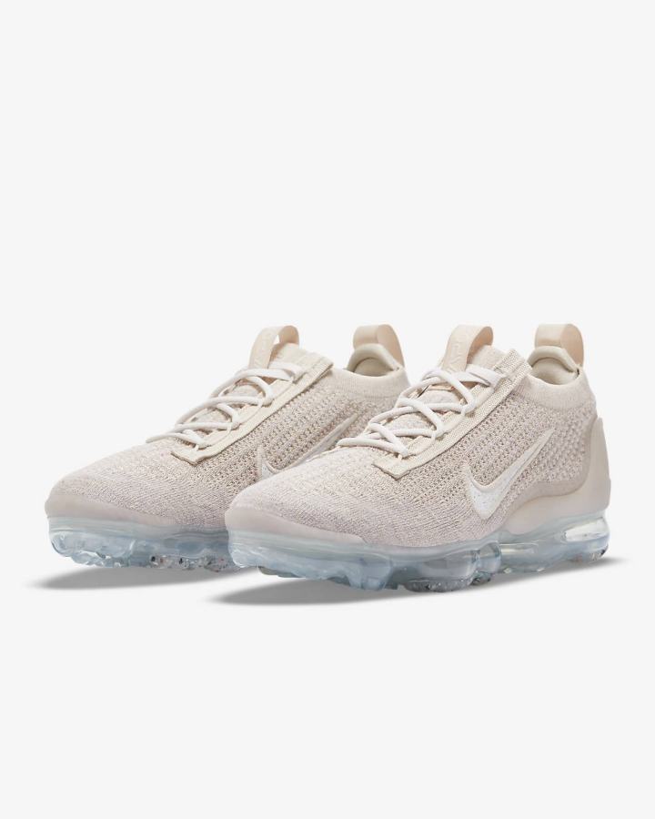 Zapatillas Nike Air VaporMax 2021 Flyknit Mujer Beige Metal Plateadas Blancas | BULZV-3916