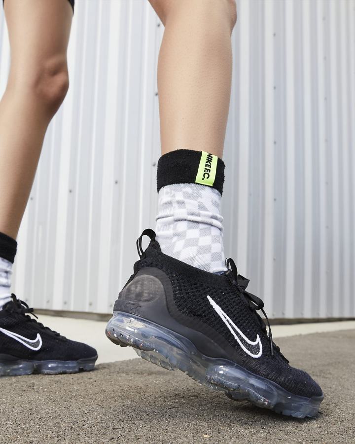 Zapatillas Nike Air VaporMax 2021 Flyknit Mujer Negras Metal Plateadas Blancas | OEQSX-6823