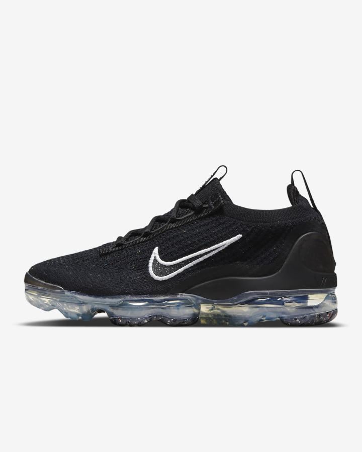 Zapatillas Nike Air VaporMax 2021 Flyknit Mujer Negras Metal Plateadas Blancas | OEQSX-6823