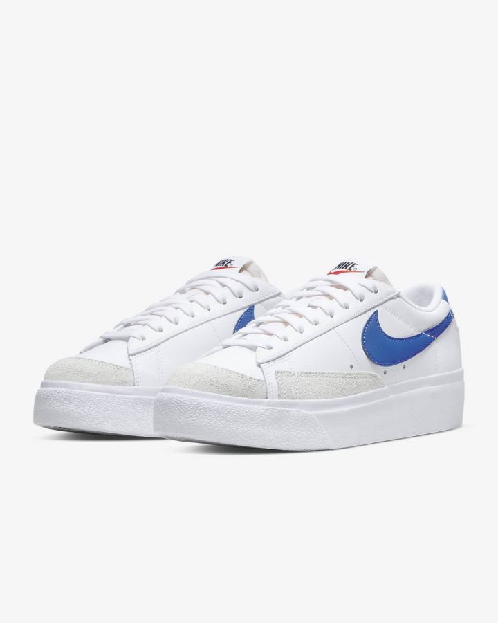 Zapatillas Nike Blazer Low Platform Mujer Blancas Naranjas Azul Real | MIHUJ-5830