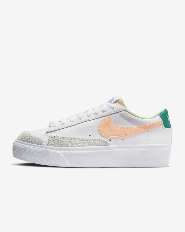 Zapatillas Nike Blazer Low Platform Mujer Blancas Verde Claro Coral Creme | TREUW-7142