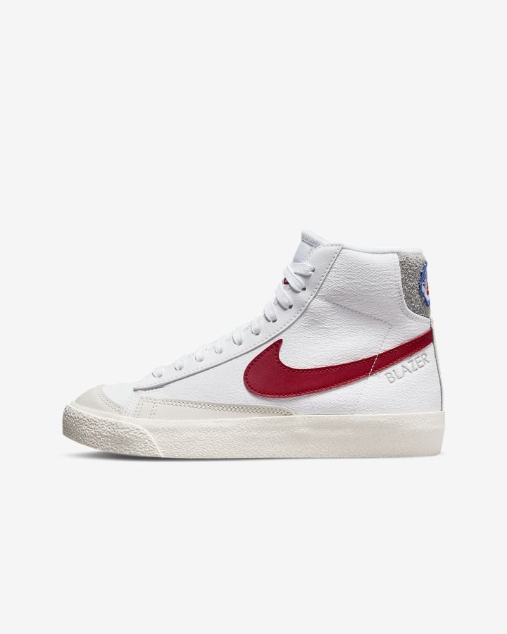 Zapatillas Nike Blazer Mid '77 Kids Niño Blancas Gris Claro Rojas | KSOQC-6705