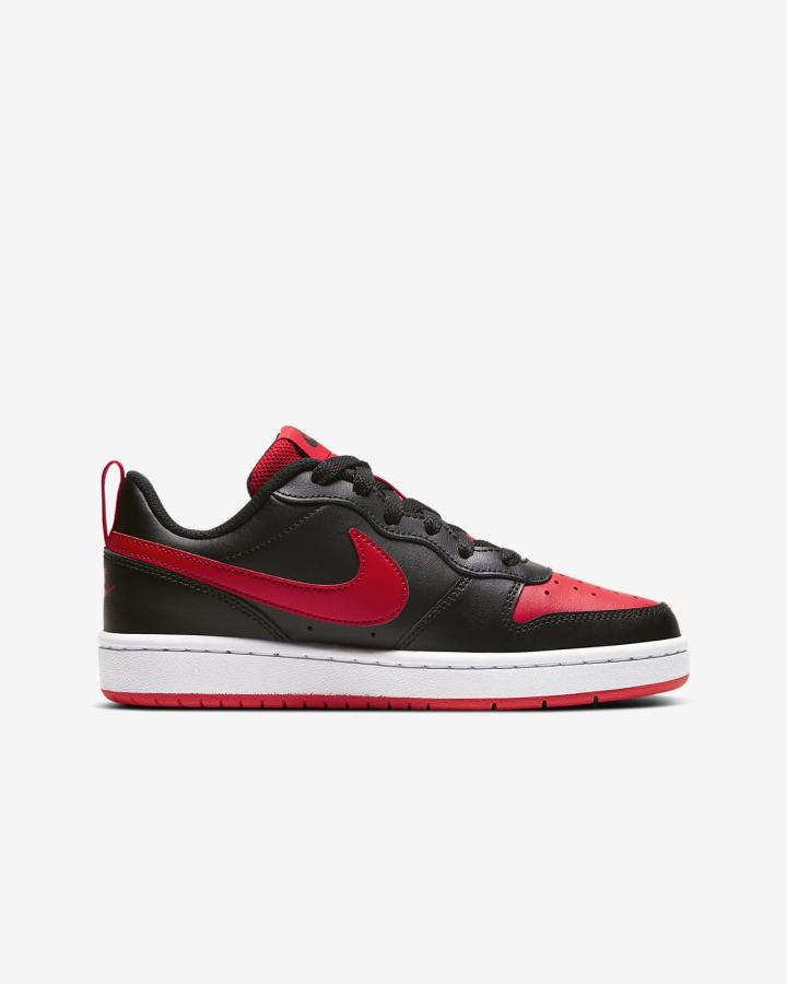 Zapatillas Nike Court Borough Low 2 Kids Niña Negras Blancas Rojas | RBIFW-6185
