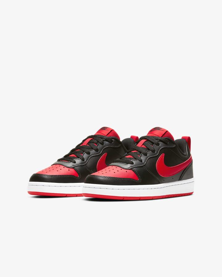 Zapatillas Nike Court Borough Low 2 Kids Niña Negras Blancas Rojas | RBIFW-6185