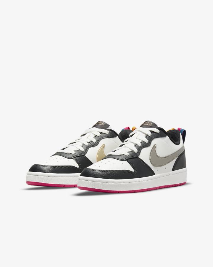 Zapatillas Nike Court Borough Low 2 Kids Niña Blancas Rosas Metal Azules Gris | TFXBY-6359