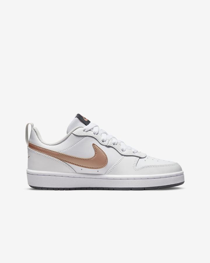 Zapatillas Nike Court Borough Low 2 Kids Niña Blancas Gris Oscuro Metal Rojas Marrones | VKADI-7430
