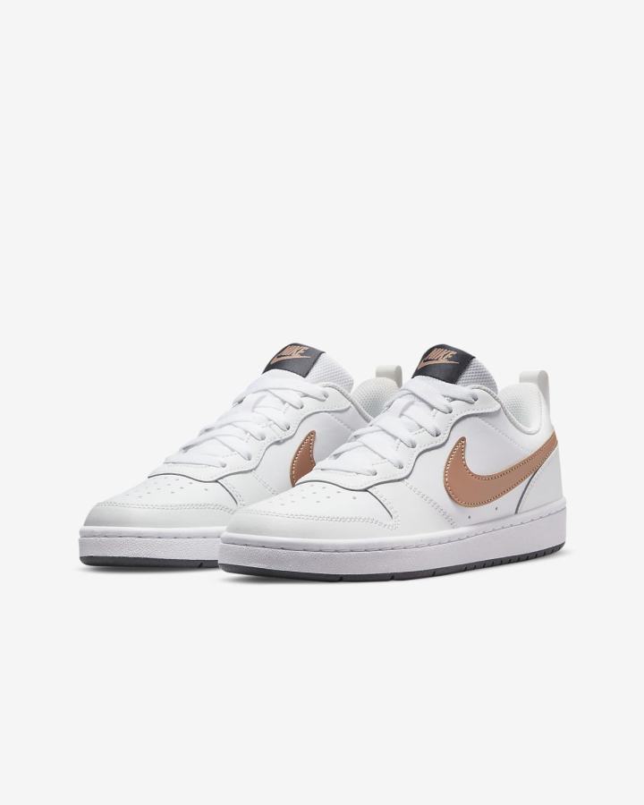 Zapatillas Nike Court Borough Low 2 Kids Niña Blancas Gris Oscuro Metal Rojas Marrones | VKADI-7430