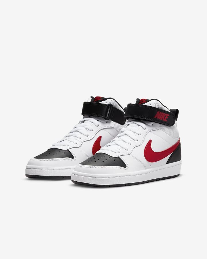 Zapatillas Nike Court Borough Mid 2 Kids Niño Blancas Negras Rojas | GYELJ-6720