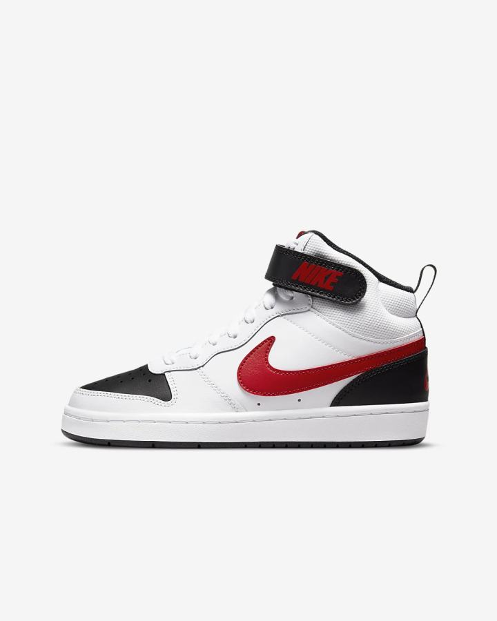 Zapatillas Nike Court Borough Mid 2 Kids Niño Blancas Negras Rojas | GYELJ-6720