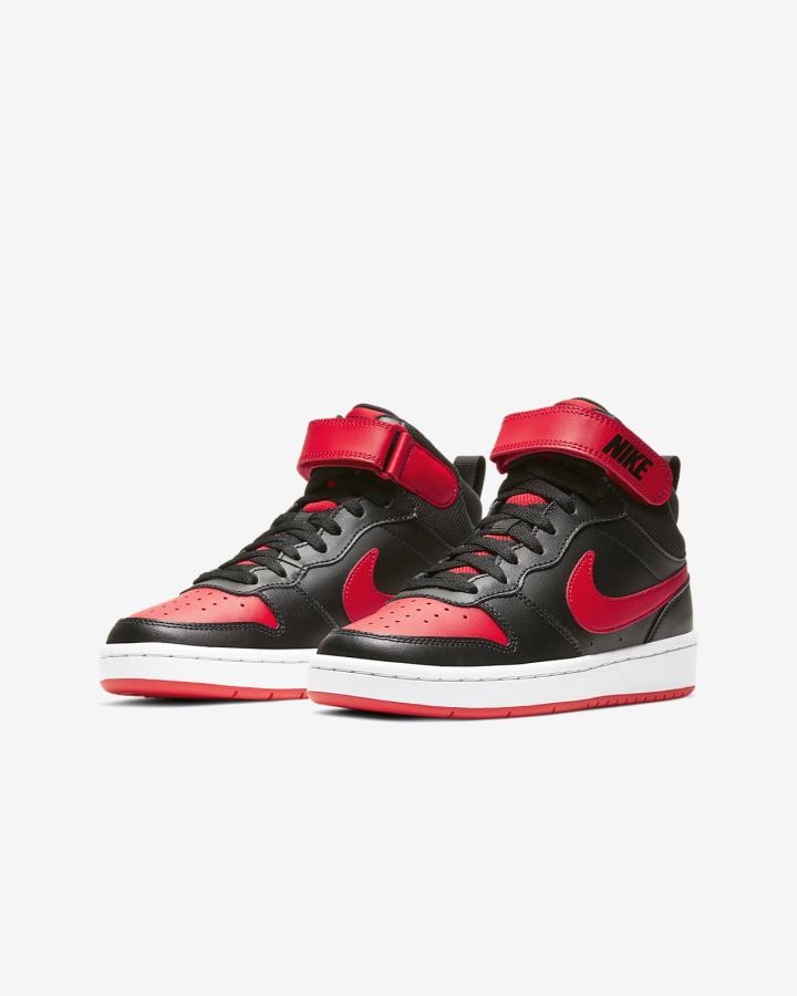 Zapatillas Nike Court Borough Mid 2 Kids Niño Negras Blancas Rojas | MIOXZ-3516