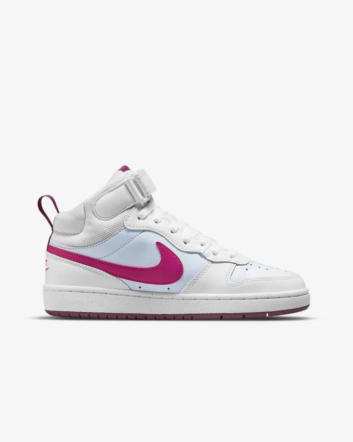 Zapatillas Nike Court Borough Mid 2 Kids Niño Plateadas Blancas Rosas | NVKXZ-0375